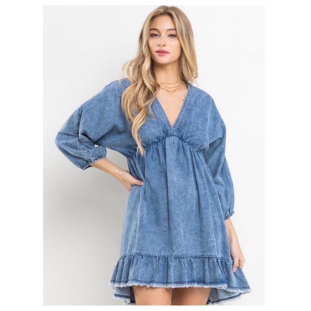 ShopEvelynne Washed Blue Denim Babydoll Dress
